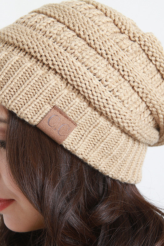 Solid Ridged Knit Beanie