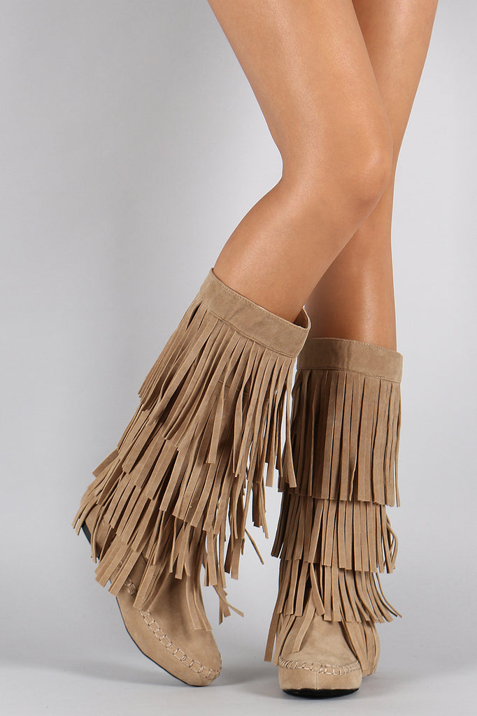 Mid Calf Suede Fringe Boot