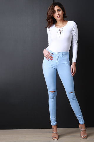 High Waist Distressed Skinny Denim Pants