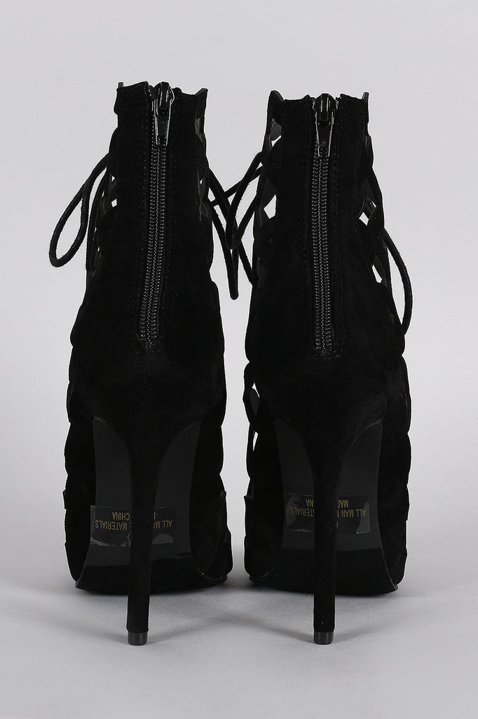 Liliana Caged Laser Cut Lace Up Heel