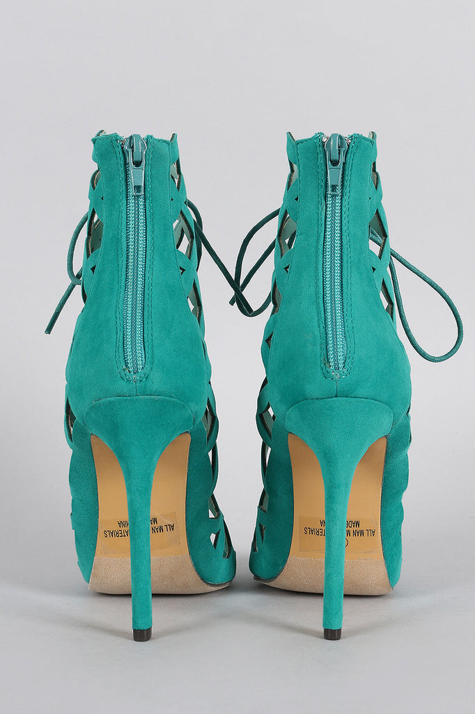 Liliana Caged Laser Cut Lace Up Heel