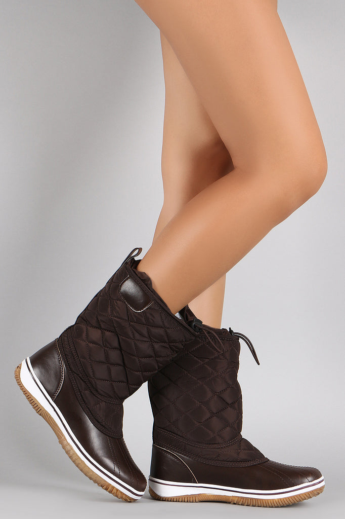 Drawstring Quilted Nylon Mid Calf Snow Boots