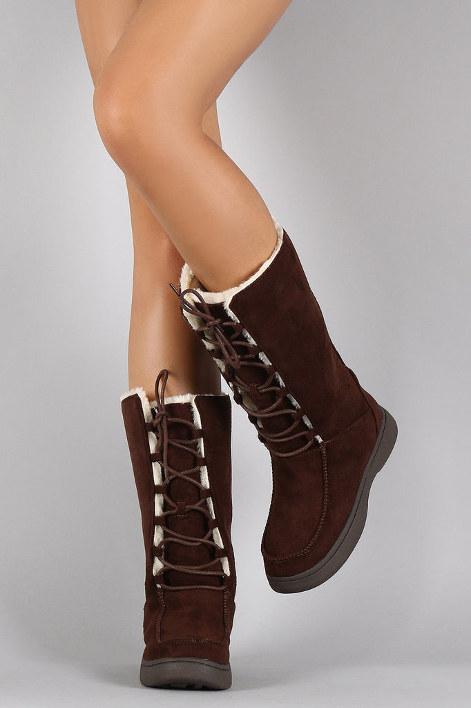 Bamboo Suede Lace Up Flat Snow Boots