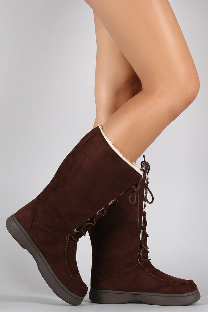 Bamboo Suede Lace Up Flat Snow Boots