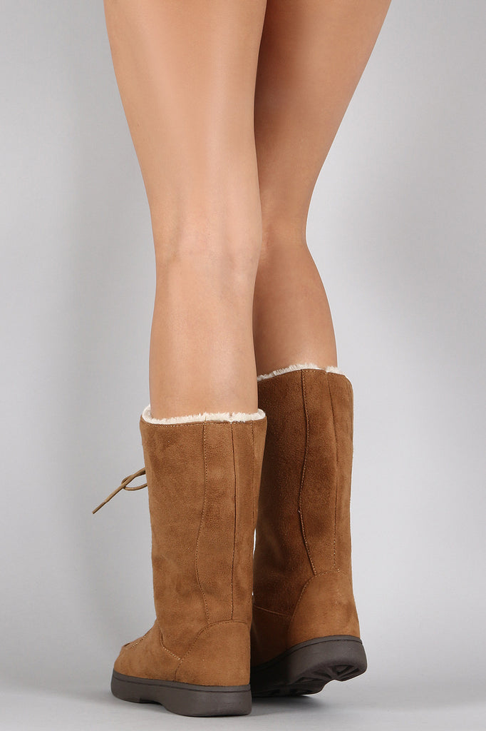 Bamboo Suede Lace Up Flat Snow Boots