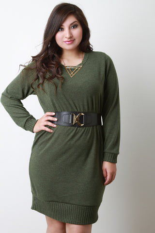 Mock Neck Cold Shoulder Keyhole Dress