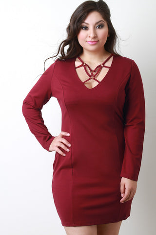 Mock Neck Cold Shoulder Keyhole Dress