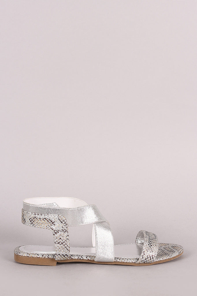 Bamboo Glitter Snake Cross Elastic Strap Flat Sandal