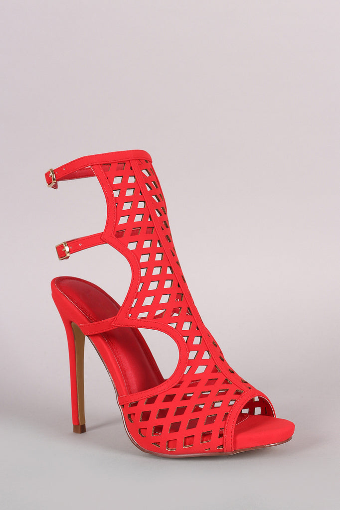 Liliana Caged Laser-Cut Peep Toe Stiletto Heel