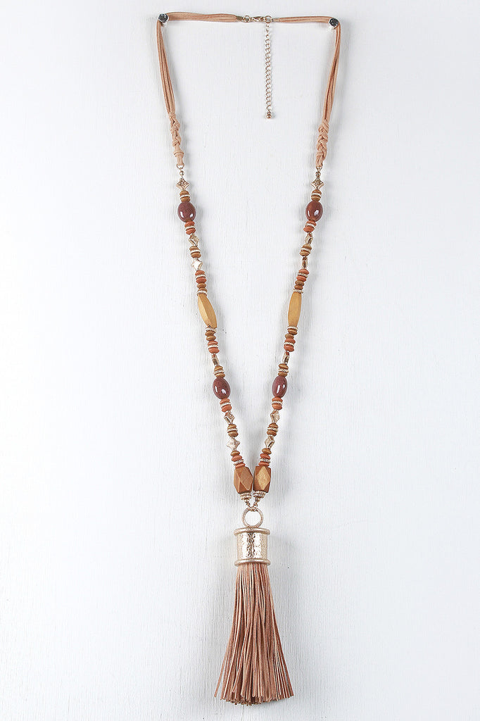 Boho Suede Cord Tassel Necklace