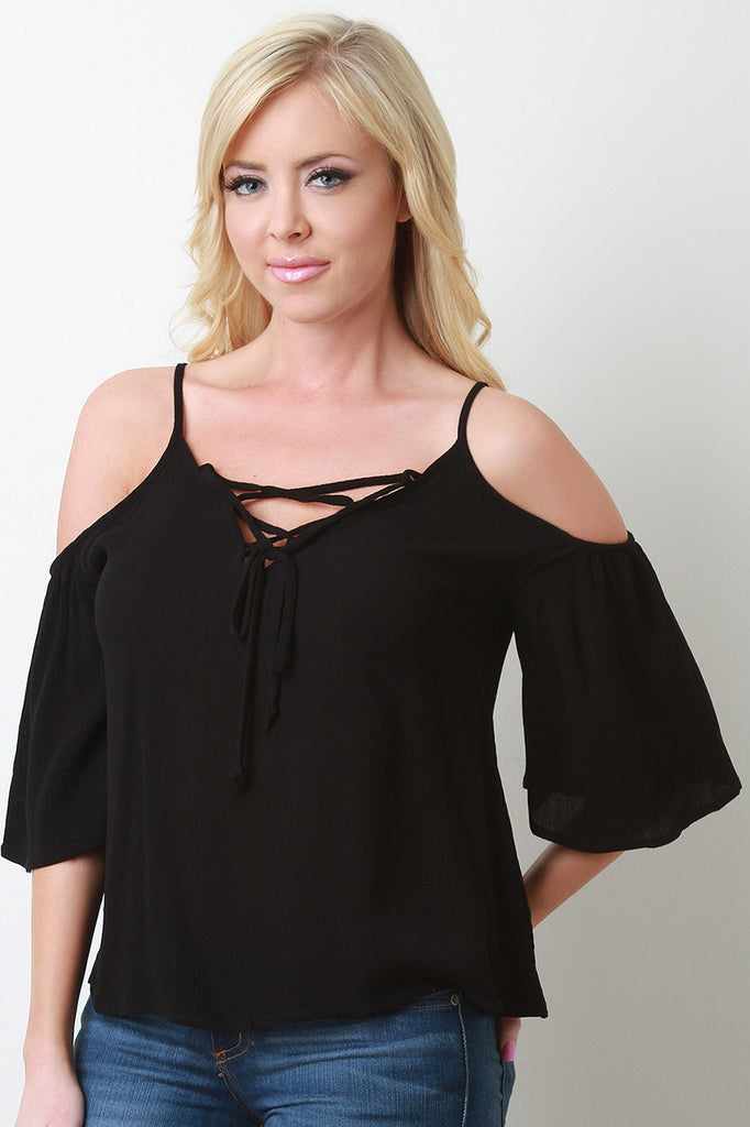 Corset Lace Up Open Shoulder Bohemian Top