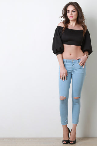 High Waist Distressed Skinny Denim Pants