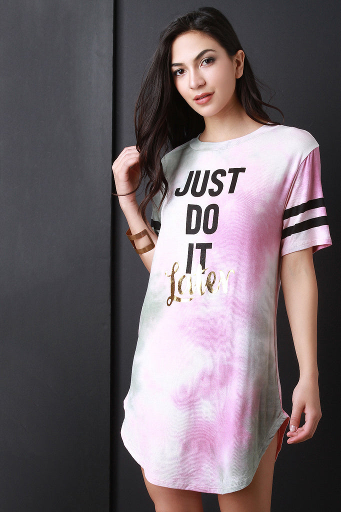 Just Do It Later Graphic Print Short Sleeve Tunic Top