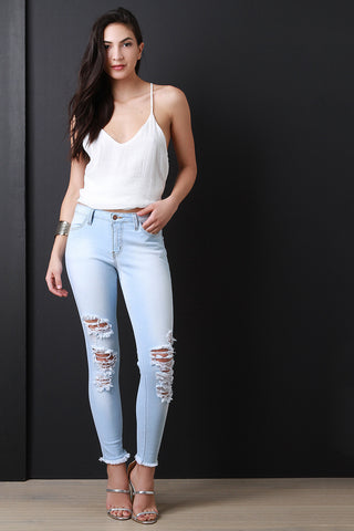 High Waist Distressed Skinny Denim Pants