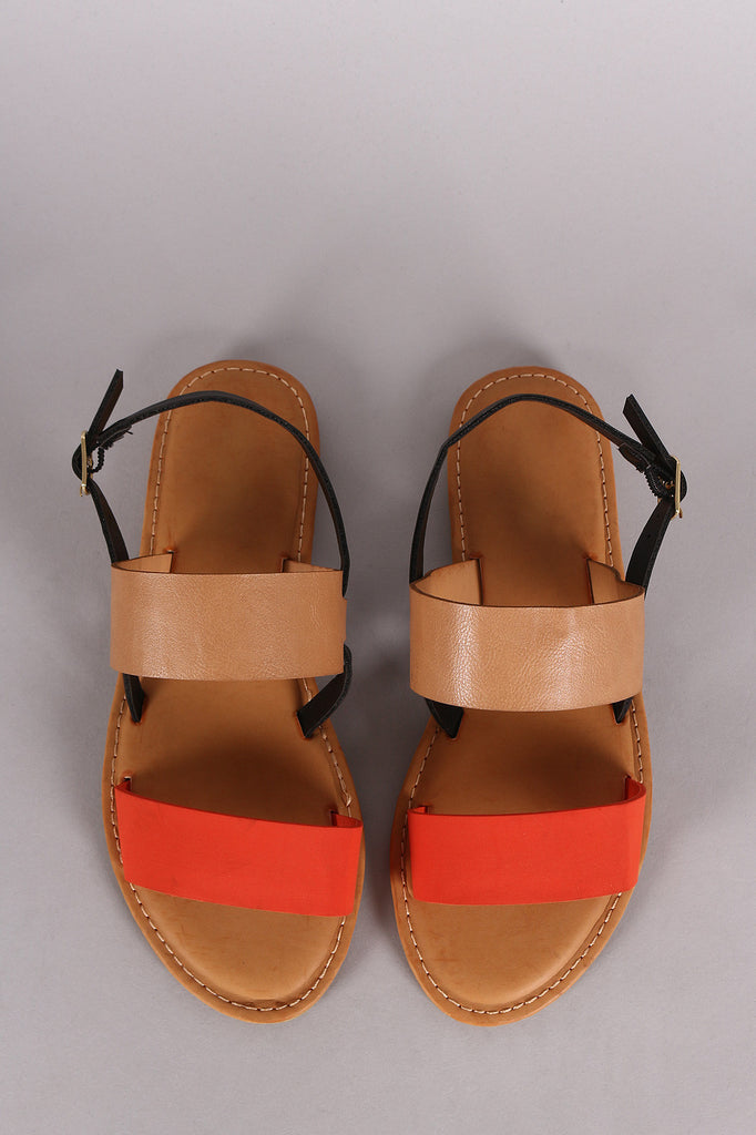 Bamboo Two Tone Double Band Slingback Flat Sandal