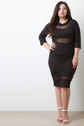 Mock Neck Cold Shoulder Keyhole Dress