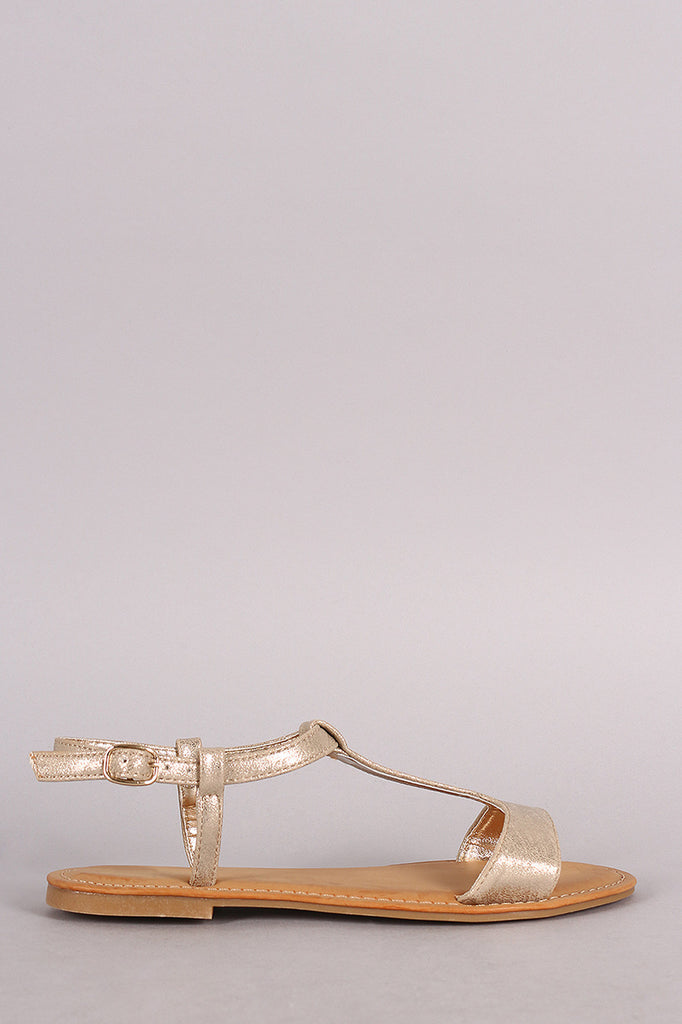 Bamboo T-Strap Open Toe Flat Sandal