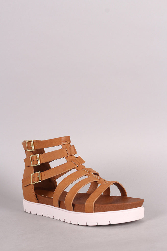 Bamboo Strappy Buckle Lug Sole Flatform Gladiator Sandals