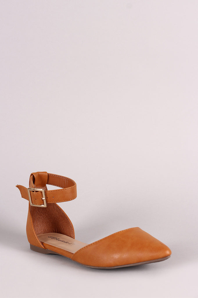 Breckelle Ankle Strap Pointy Toe Dorsay Flat
