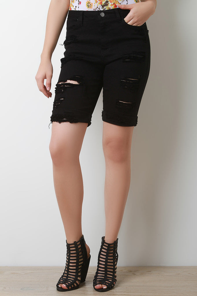 Distressed Boyfriend Denim Shorts