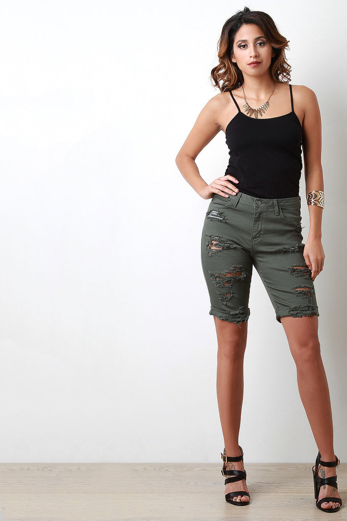 Distressed Boyfriend Denim Shorts