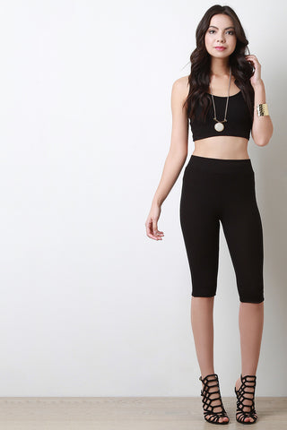 High Waist Knee Slit Leggings