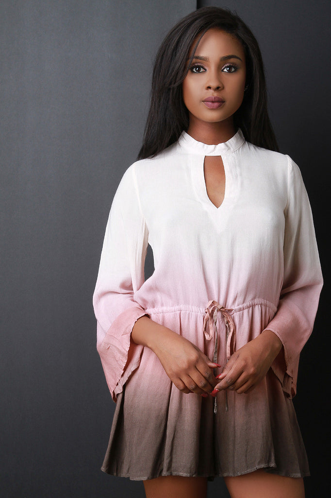 Open Back Bell Sleeve Drawstring Waist Romper