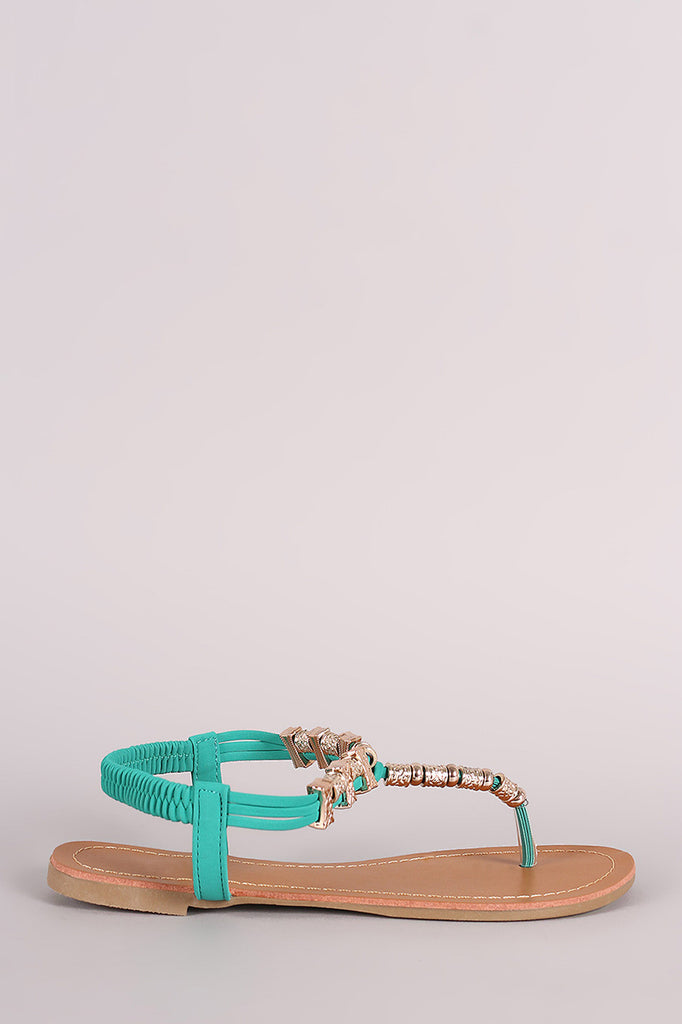 Metallic Ornament Embellished T-Strap Flat Sandal