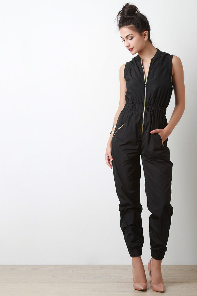 Sleeveless Bomber Zip Up Jumpsuit