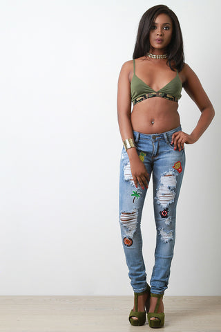 High Waist Distressed Skinny Denim Pants
