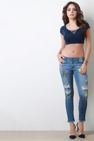 High Waist Distressed Skinny Denim Pants