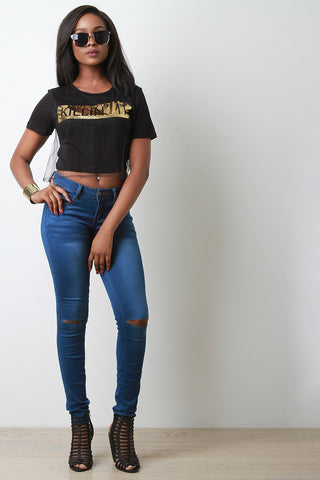 High Waist Distressed Skinny Denim Pants