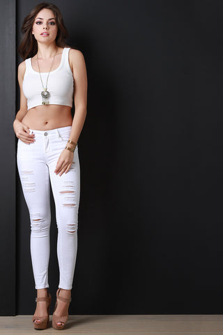 High Waist Distressed Skinny Denim Pants