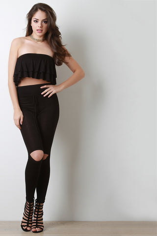 High Waist Knee Slit Leggings