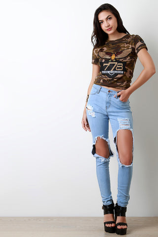 High Waist Distressed Skinny Denim Pants