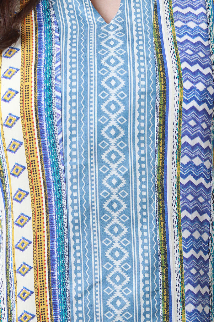 Tribal Print Split V-Neck Short Sleeve Shift Dress