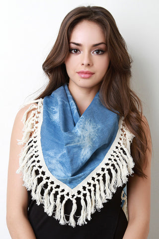 Aztec Beaded Embroidery Fringe Suede Triangle Scarf