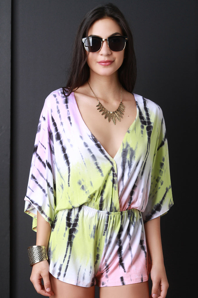 Deep V Surplice Tie Dye Romper