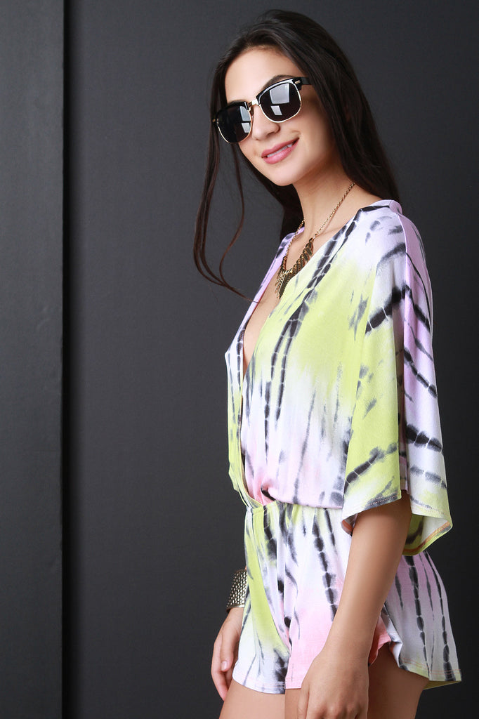 Deep V Surplice Tie Dye Romper