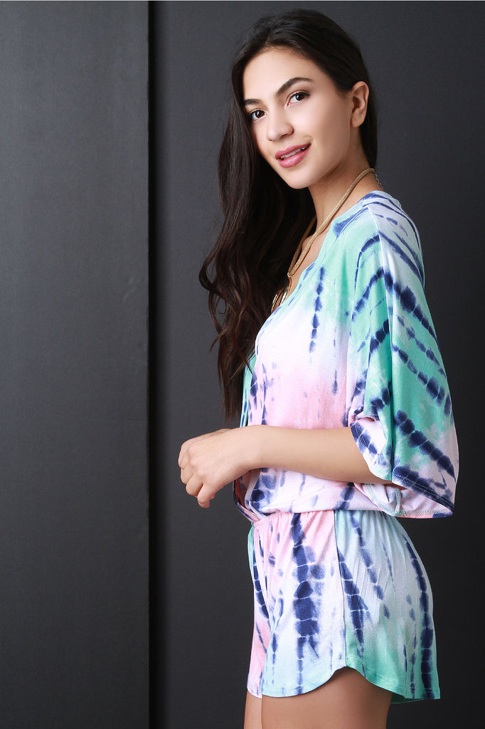 Deep V Surplice Tie Dye Romper