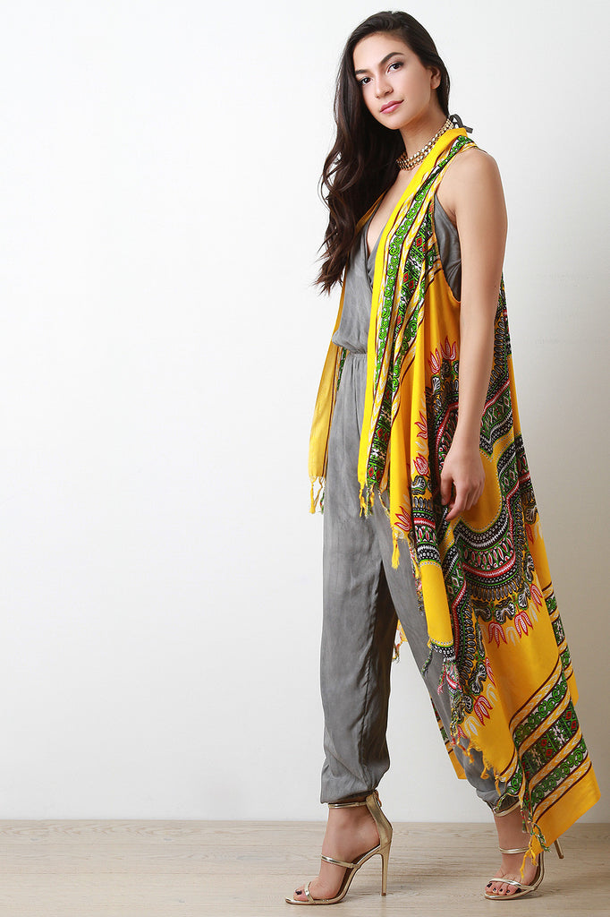 African Print Fringe Maxi Vest