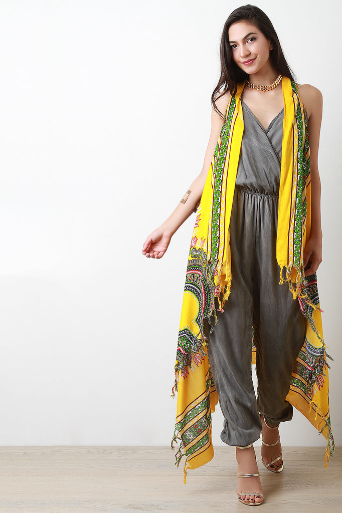 African Print Fringe Maxi Vest
