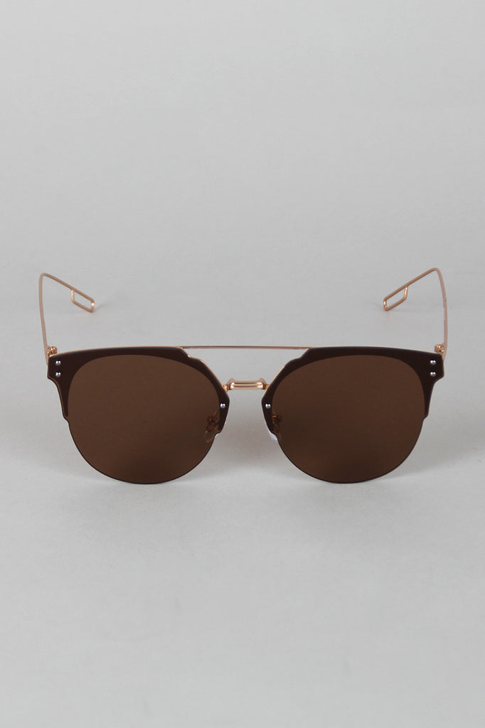 Double Bridge Rimless Horn Rimmed Sunglasses