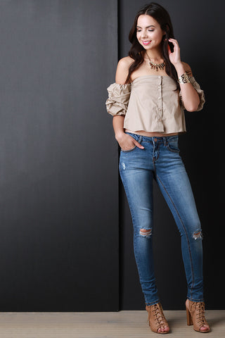 High Waist Distressed Skinny Denim Pants