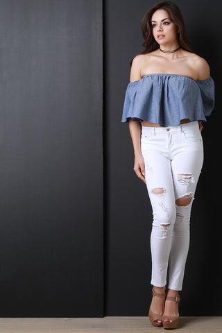 High Waist Distressed Skinny Denim Pants