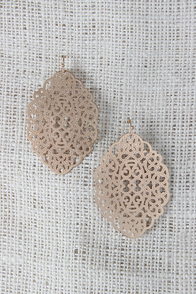 Brushed Metal Decorative Shape Cut Out Earrings