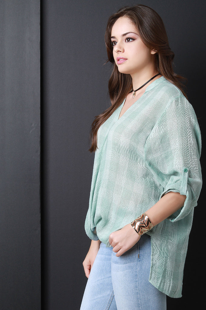 Draped Deep V Gingham Print Top