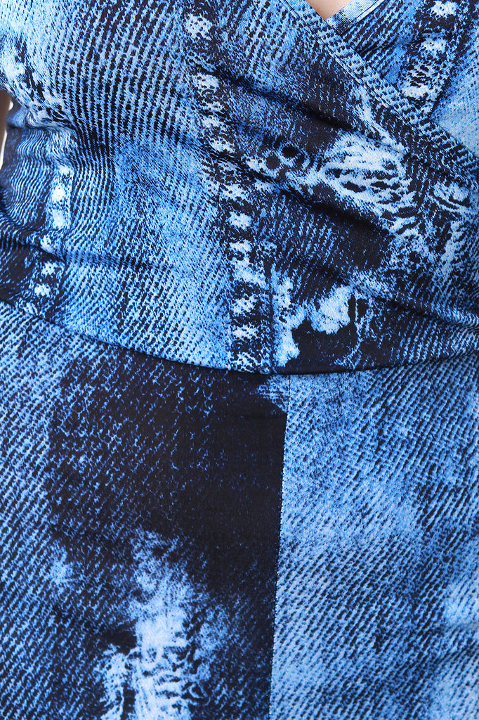 Denim Print Spaghetti Strap Jumpsuit