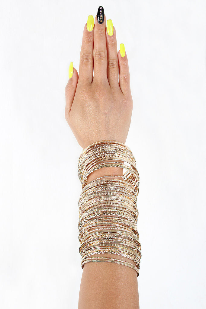 Line Etched Multi Bangle Set