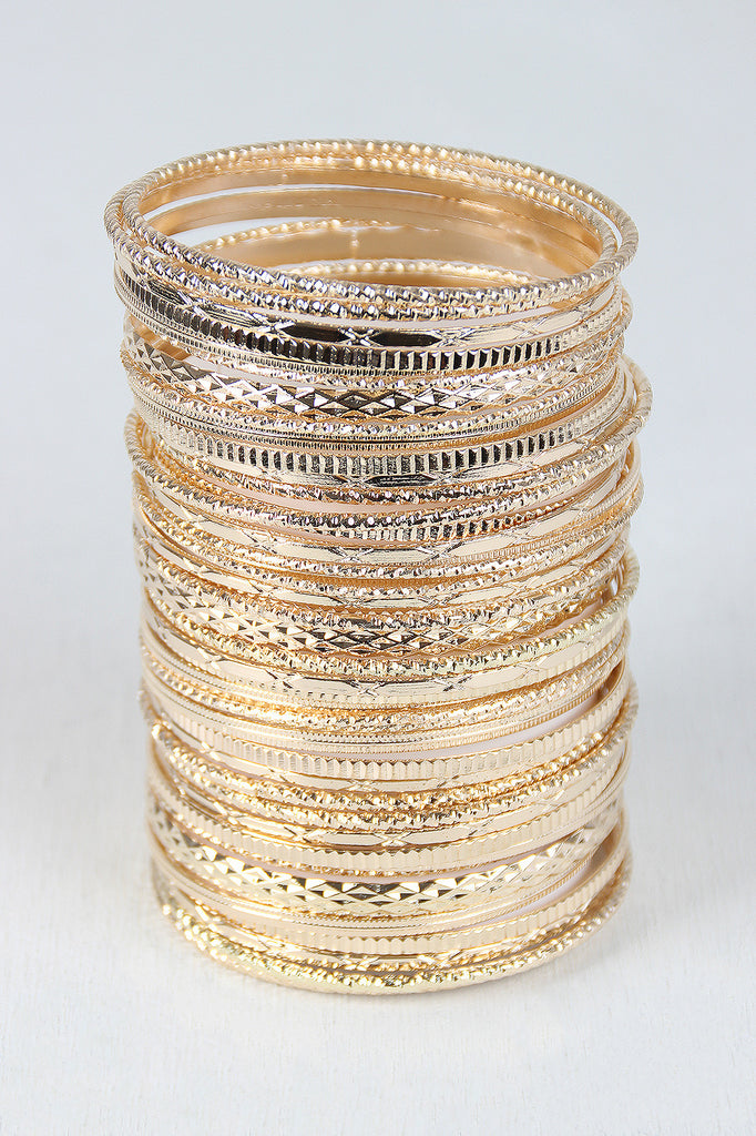 Line Etched Multi Bangle Set